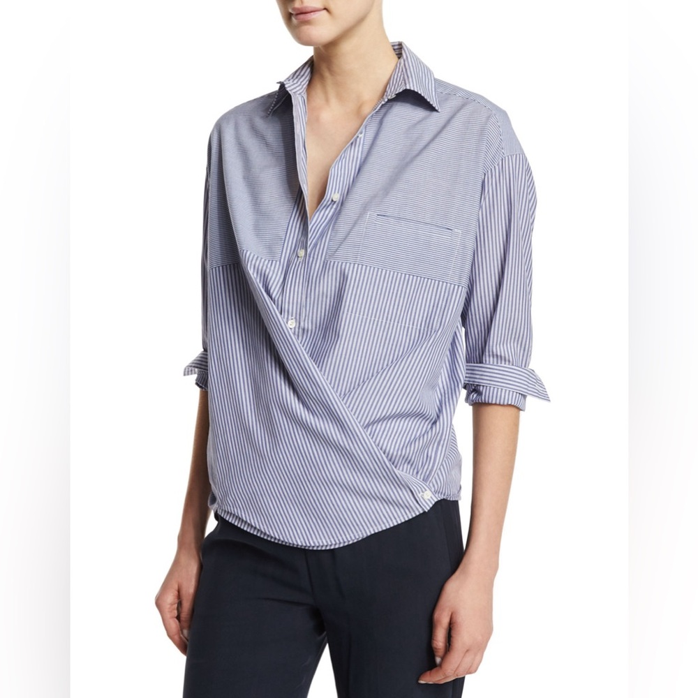 Vince Striped Crossover Button-Down Popover Top Size 6